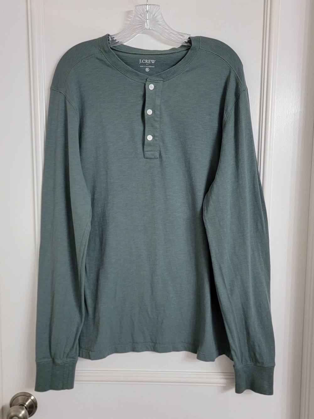 J Crew Mens Sage Green Henley Shirt Longsleeve Button Up Casual Cotton. Sz- XL